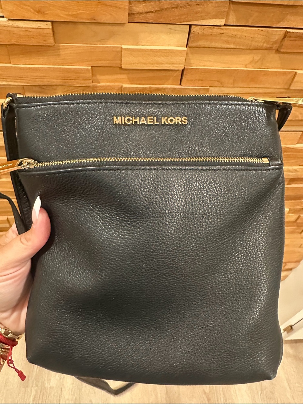 Michael Kors Black Pebbled Leather Crossbody with Gold Hardware